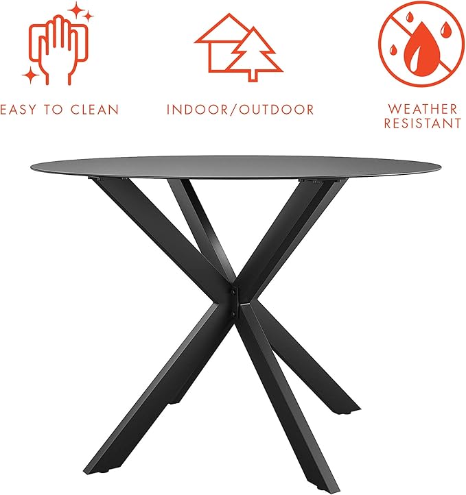 CosmoLiving by Cosmopolitan 88289BGYE Circi Collection Dining Table with Glass Top, Charcoal - LeafyLoom