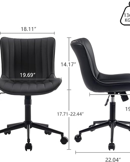 YOUNIKE Office Chair Swivel Desk Chair Upholstered Faux Leather Height Adjustable with Wheels Computer Task Chair Modern Rolling Armless Back, Black, Loads 300 lbs - LeafyLoom