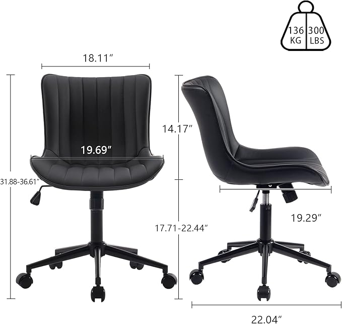 YOUNIKE Office Chair Swivel Desk Chair Upholstered Faux Leather Height Adjustable with Wheels Computer Task Chair Modern Rolling Armless Back, Black, Loads 300 lbs - LeafyLoom