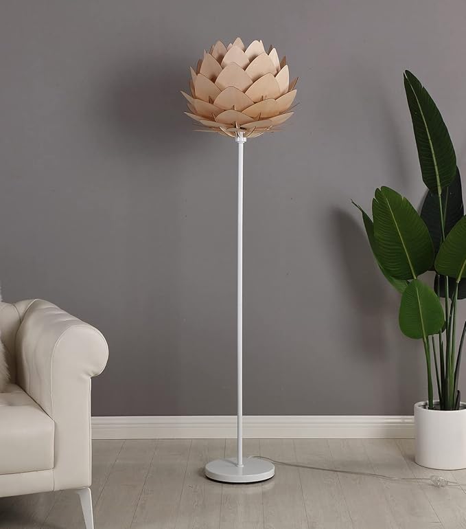 Brightech Artichoke LED Floor Lamp, Great Living Room Décor, Modern Lamp for Living Rooms & Offices, Bohemian Standing Lamp for Bedroom Reading, Tall Lamp with Multi-Panel Wooden Shade - LeafyLoom