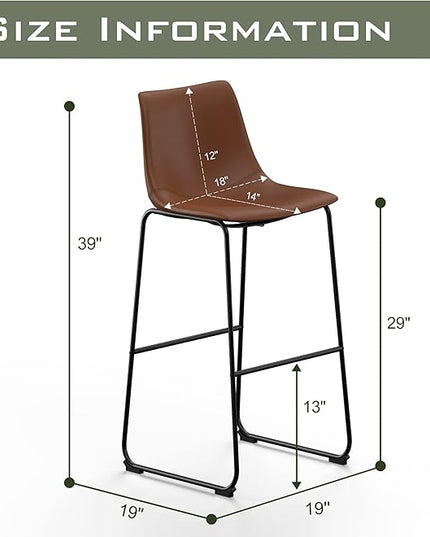 NicBex Retro Bar Stools Crazy-Horse Leather with Metal Legs Barstools, Lounge Kitchen Island Bar Stools, Set of 2, (Walnut Color) (A-GE17021-USSU014) - LeafyLoom
