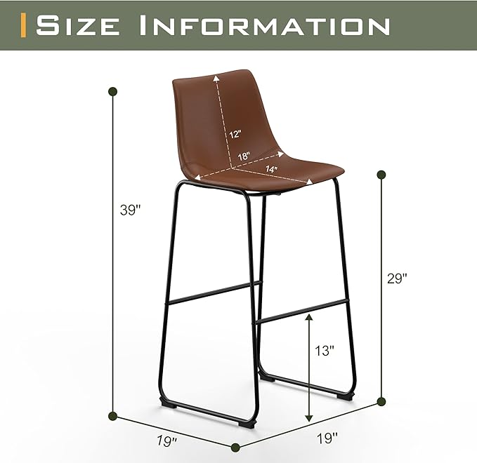 NicBex Retro Bar Stools Crazy-Horse Leather with Metal Legs Barstools, Lounge Kitchen Island Bar Stools, Set of 2, (Walnut Color) (A-GE17021-USSU014) - LeafyLoom