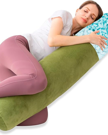 Body Pillow, Memory Foam Round Body Pillows for Adults, Firm Long Bolster Pillow for Bed, Cylinder Tube Roll Pillow with Velvet Cover, 47x7.87 Inches, Green - LeafyLoom