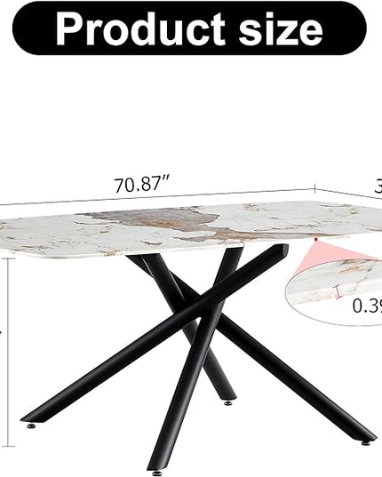 NicBex Large Rectangular Imitation Marble Dining Table 6-8 Seats Black Artificial Marble Countertop Smooth Chrome Legs Sleek Chrome Legs for Kitchen, Dining, Living, Meeting, Banquet, White + Black - LeafyLoom