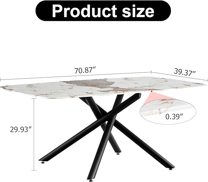 NicBex Large Rectangular Imitation Marble Dining Table 6-8 Seats Black Artificial Marble Countertop Smooth Chrome Legs Sleek Chrome Legs for Kitchen, Dining, Living, Meeting, Banquet, White + Black - LeafyLoom