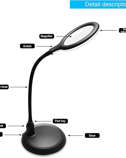 Magnifying Glass Lamp,5X Magnifier LED Light and Flexible Neck,Magnifying Lamp USB Powered,Perfect for Reading,Hobbies,Task Crafts or Workbench - LeafyLoom