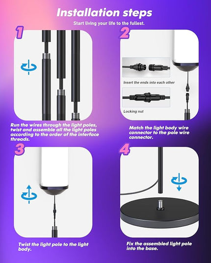 RGB Floor Lamp with Remote Control, LED Corner Lamp Works with Alexa, 1200 Lumens Bright Lamp for Office, 44+ Scenes, DIY Mode, Music Sync, Modern Floor Lamp for Bedroom, Living Room - LeafyLoom