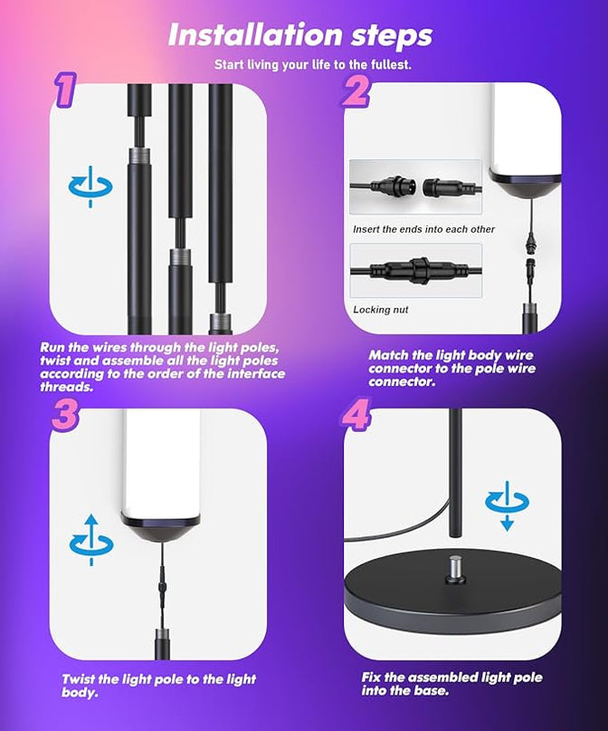 RGB Floor Lamp with Remote Control, LED Corner Lamp Works with Alexa, 1200 Lumens Bright Lamp for Office, 44+ Scenes, DIY Mode, Music Sync, Modern Floor Lamp for Bedroom, Living Room - LeafyLoom