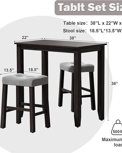 Nathaniel Home 3 Piece Dining Table Set, Counter Height Dining Furniture One Bench and Two Saddle Stools, Compact, Space-Saving Design, Small space, Apartment, Condo, Dorm Rooms (OAK 61219-78) - LeafyLoom