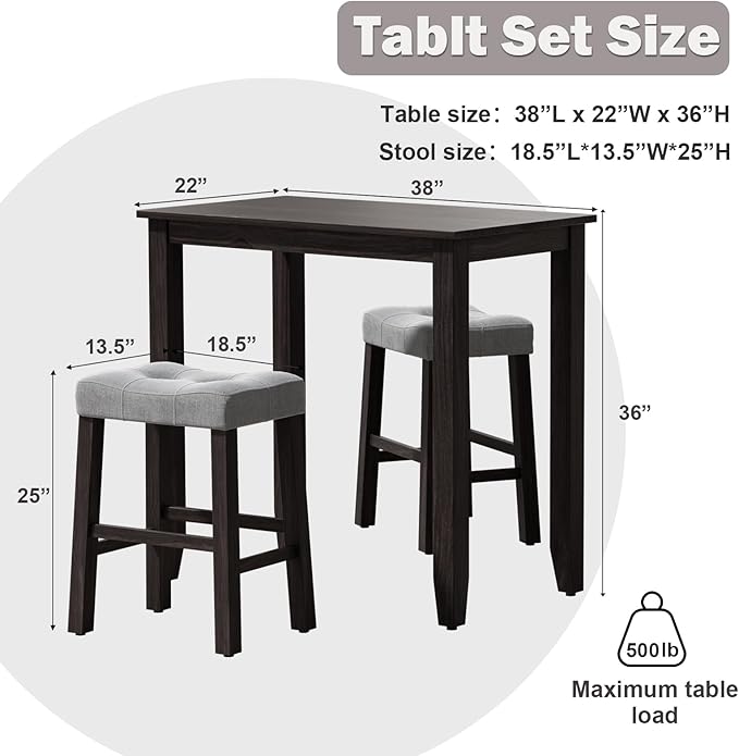 Nathaniel Home 3 Piece Dining Table Set, Counter Height Dining Furniture One Bench and Two Saddle Stools, Compact, Space-Saving Design, Small space, Apartment, Condo, Dorm Rooms (OAK 61219-78) - LeafyLoom