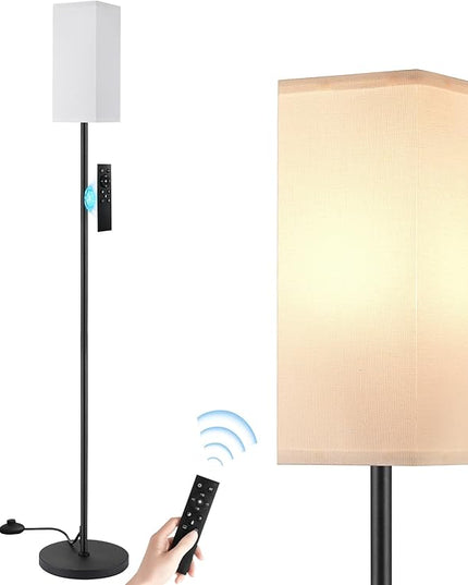 Ambimall Remote Control Floor Lamp, Stepless Dimmable, 64 Inches Tall, Include 9W Bulb, Standing Lamp for Living Room Bedroom Office (White & Black) - LeafyLoom