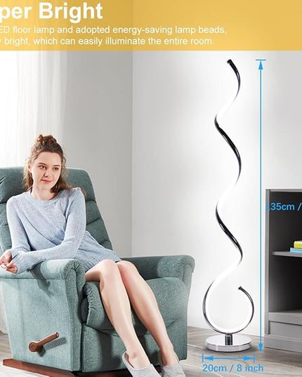 Modern Floor Lamps for Living Room, 40W Dimmable LED Spiral Floor Lamp with Remote, Adjustable Colors & Brightness Standing Lamp Reading Lamp Corner Floor Lamp for Bedroom, Office - Silver - LeafyLoom