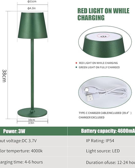 Cordless Table Lamps USB Rechargeable Simplicity Desk Lamp Built-in 4600 mAh Battery LED Battery Operated lamp with Touch Control Table lamp - Bedroom/Desk/Reading/Patio(Green) - LeafyLoom