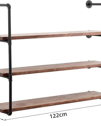 Industrial Wall Mounted Pipe Shelving,Rustic Metal Floating Shelves,Steampunk Real Wood Bookcases,DIY Bookshelf Hanging Shelves,Farmhouse Kitchen Bar Office Home Storage (4-Tier with 3 Boards,48in) - LeafyLoom