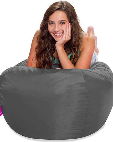 Posh Creations Structured Comfy Seat for Playrooms and Bedrooms, Large Bean Bag Chair, 100in Round Classic Bean Bag, Charcoal Gray - LeafyLoom