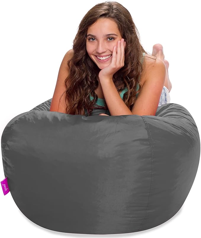 Posh Creations Structured Comfy Seat for Playrooms and Bedrooms, Large Bean Bag Chair, 100in Round Classic Bean Bag, Charcoal Gray - LeafyLoom