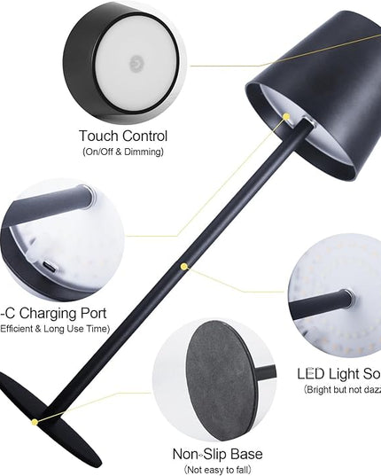 ORALUCE Cordless Table Lamp Rechargeable, Battery Operated LED Desk Lamp with USB Type-C Charging Port, 3 Color Stepless Dimming LED Lamp for Bedroom/Restaurant/Party/Coffee Shop/Camping/Bars, 2 Pack - LeafyLoom