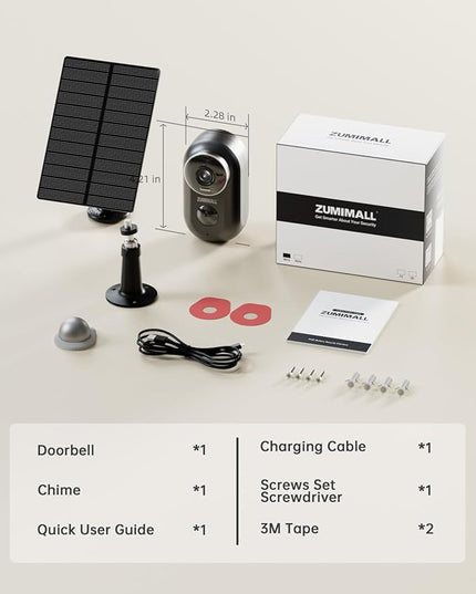 ZUMIMALL Solar Security Cameras Wireless Outdoor, 2Packs, Solar Camera Outdoor Wireless, 2.4G WiFi Battery Camera, 3MP Color Night Vision, Magnetic Mount, Siren,PIR/AI Analyse, IP66, Cloud, Alexa ZUMIMALL