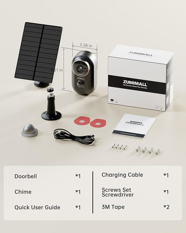 ZUMIMALL Solar Security Cameras Wireless Outdoor, 2Packs, Solar Camera Outdoor Wireless, 2.4G WiFi Battery Camera, 3MP Color Night Vision, Magnetic Mount, Siren,PIR/AI Analyse, IP66, Cloud, Alexa ZUMIMALL