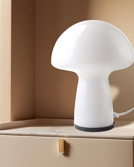 Mushroom Lamp,Glass Table Bedside Lamps,Translucent Vintage Style Striped Small Night Mushroom Decor Light for Ambient,Kids,Bedroom,Living,Gift (milk white) - LeafyLoom