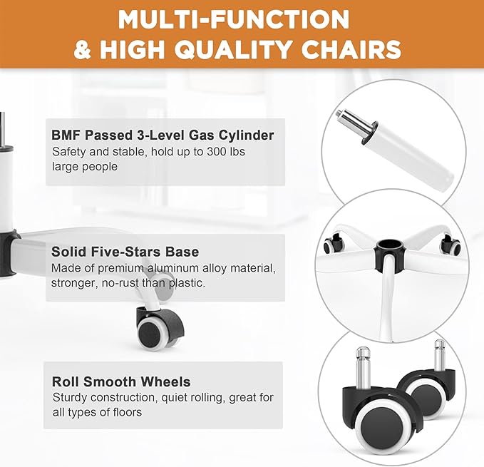 Mimoglad Office Chair, High Back Ergonomic Desk Chair with Adjustable Lumbar Support and Headrest, Swivel Task Chair with flip-up Armrests for Guitar Playing, 5 Years Warranty - LeafyLoom