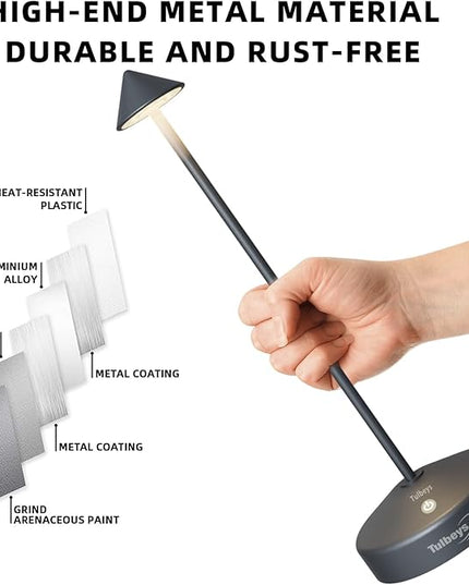 Cordless Table Lamp, Portable LED Desk Lamp 5200mAh Battery Operated, Waterproof Outdoor Lamp with Contact Charging Base, 13.8'' touch lamp for Home/Office/Bars/Coffee Shop Night Light (Grey - LeafyLoom