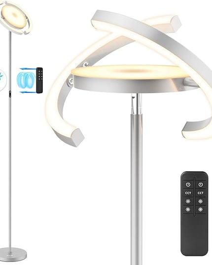 FIMEI Modern LED Floor Lamp Saturn Ring Original Design, Stepless Dimming and 3 Color Temperature, Rotatable and Independent Control of Round Light and Ring Light for Living Room Bedroom Office, Gray - LeafyLoom