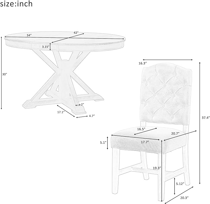 NicBex Kitchen Table Set Dining Room Table Set for 4 Retro Style Dining Table Set with Extendable Table and 4 Upholstered Chairs for Dining Room and Living Room, Natural Wood Wash - LeafyLoom