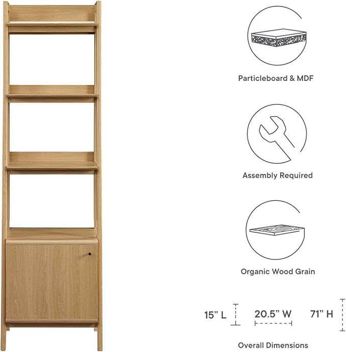 Modway 21" Bookshelf Display Case in Oak - LeafyLoom