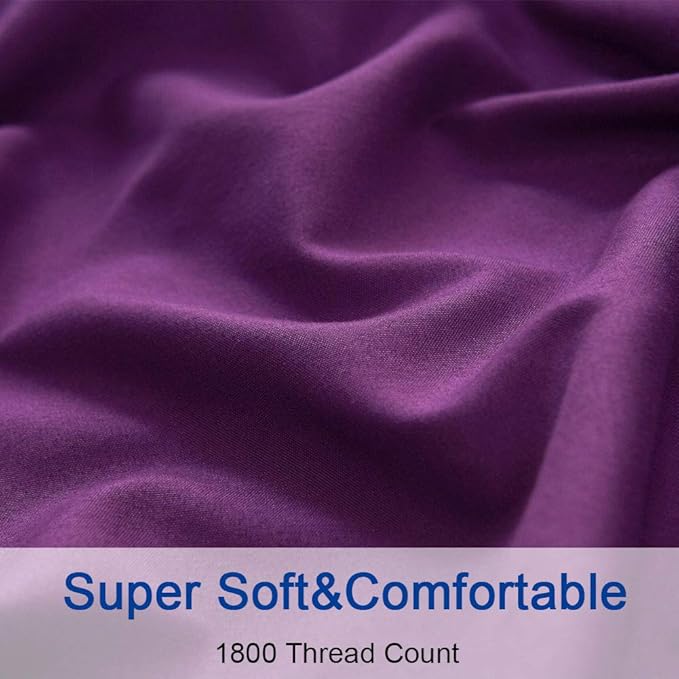 SONORO KATE Bed Sheet Set Super Soft Microfiber 1800 Thread Count Luxury Egyptian Sheets 16-Inch Deep Pocket Wrinkle -4 Piece(King Purple) - LeafyLoom