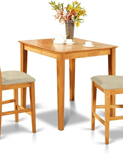 East West Furniture PUBS3-OAK-C 3 Piece Kitchen Counter Set for Small Spaces Contains a Square Table and 2 Linen Fabric Dining Room Chairs, 36x36 Inch - LeafyLoom