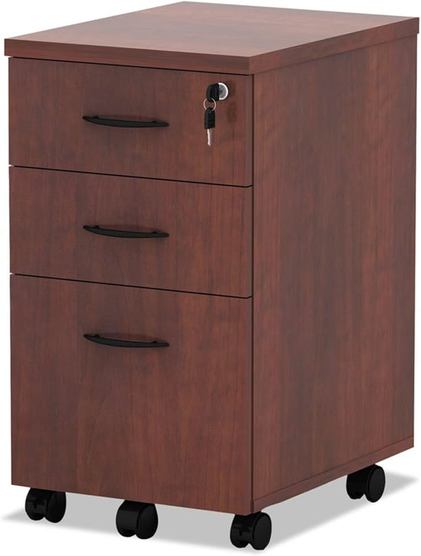 Alera ALEVA572816MC 15.88 in. x 20.5 in. x 28.38 in. Valencia Series 3-Drawer Mobile File Pedestal - Cherry - LeafyLoom