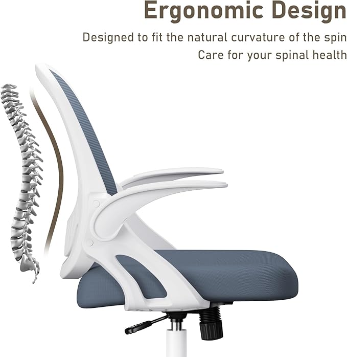 Home Office Chair Work Desk Chair Comfort Ergonomic Swivel Computer Chair, Breathable Mesh Desk Chair, Lumbar Support Task Chair with Wheels and Flip-up Arms and Adjustable Height - LeafyLoom