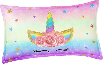 Unicorn Bedding Twin for Girls, Colorful Rainbow Comforter Set with Pink Unicorn Bedding Comforter, Cute Bed Set for Kids Teens, Ultra Soft and Fluffy - LeafyLoom
