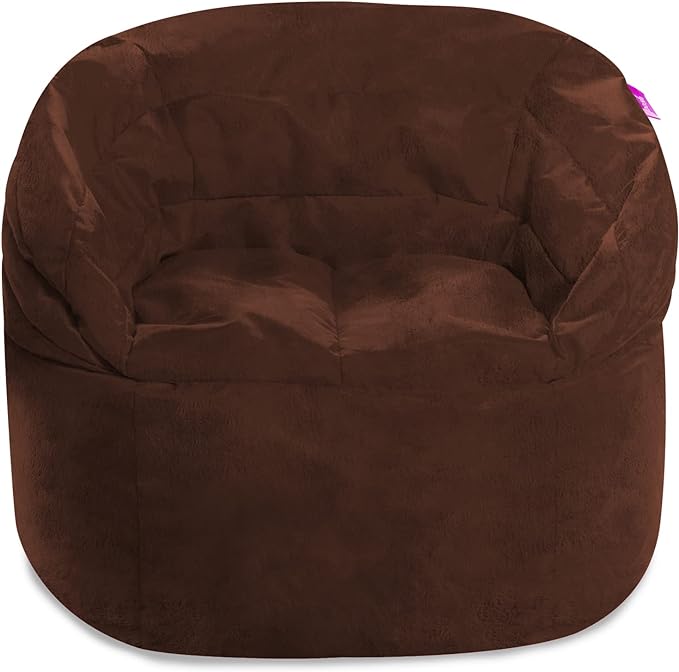 Posh Creations Structured Comfy Bean Bag Chair for Gaming, Reading, and Watching TV, Sonoma Lounge, Rabbit Fur - Brown - LeafyLoom