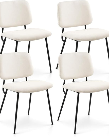 COLAMY Modern Upholstered Dining Chairs Set of 4, Fabric Dining Room Chairs Accent Diner Chair Stylish Kitchen Chairs with Solid Metal Legs, Cream - LeafyLoom