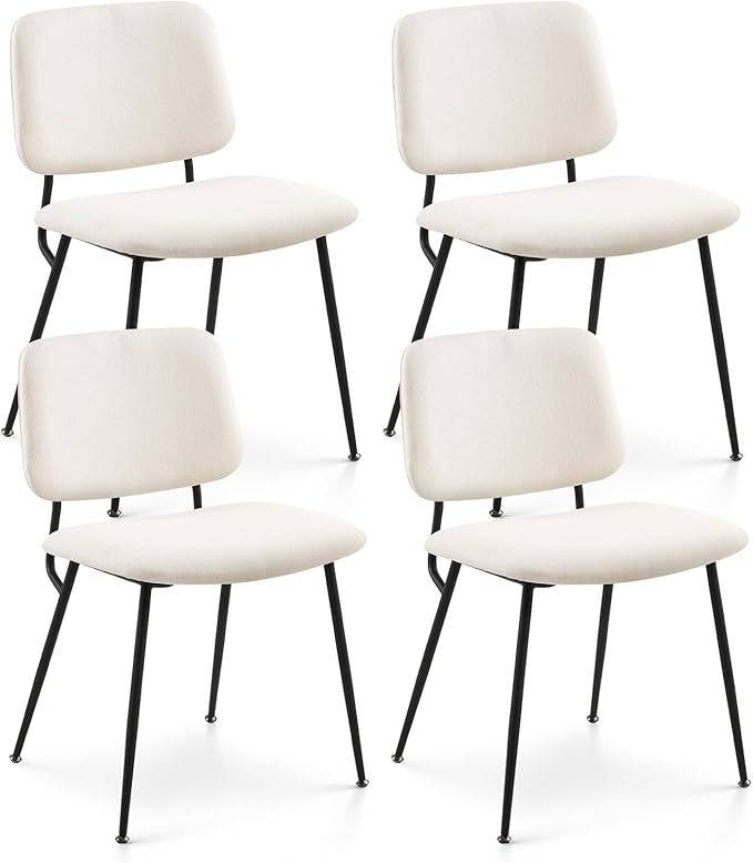 COLAMY Modern Upholstered Dining Chairs Set of 4, Fabric Dining Room Chairs Accent Diner Chair Stylish Kitchen Chairs with Solid Metal Legs, Cream - LeafyLoom
