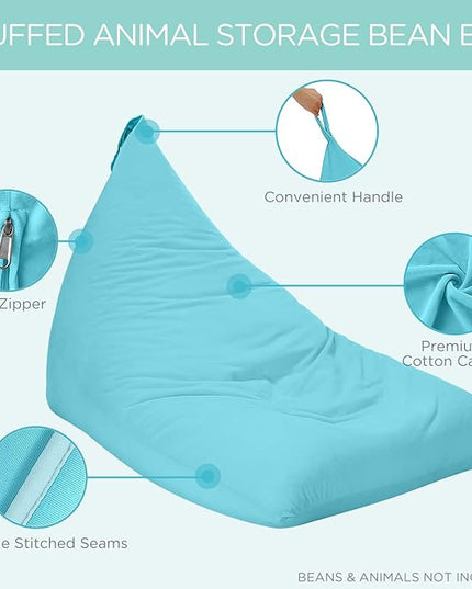 Aubliss Stuffed Animal Storage Bean Bag Chairs Cover, 50"x 35" Extra Large Velvet Bean Bags Chair for Kids & Adults, Ultra Soft Zipper Beanbag Toy Storage for Boys Girls - Blue - LeafyLoom