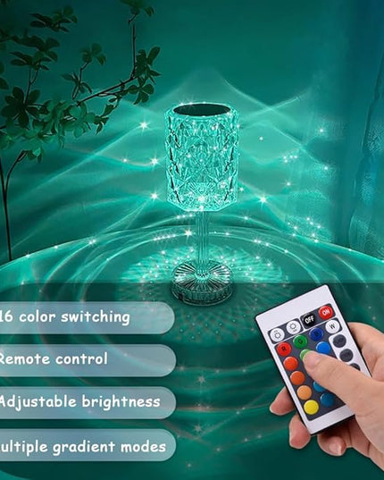Portable Crystal Table Lamp,Acrylic Cordless LED Desk Lamp with Touch Control, 3 Color Touch Control Rechargeable Lamp, Night Light, Bedside Lamp,Dining Room Lamp (16 Color) - LeafyLoom