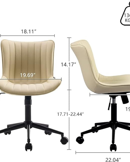YOUNIKE Office Chair Swivel Desk Chair Upholstered Leather Height Adjustable with Wheels Computer Task Chair Modern Rolling Armless with Back, Beige, Loads 300 lbs - LeafyLoom