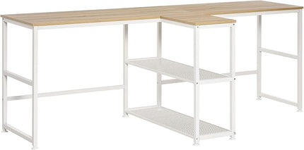 HOMCOM 83" Two Person Computer Desk with 2 Storage Shelves, Double Desk Workstation with Book Shelf, Long Desk Table for Home Office, Natural - LeafyLoom