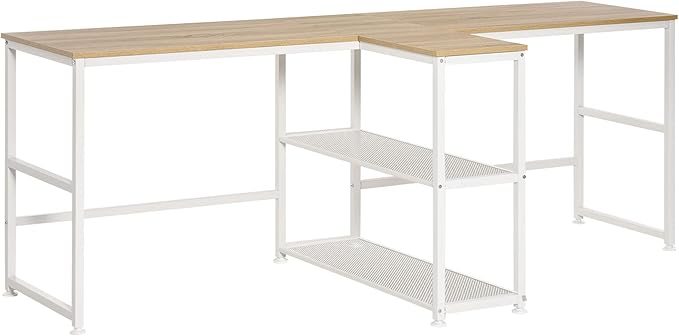 HOMCOM 83" Two Person Computer Desk with 2 Storage Shelves, Double Desk Workstation with Book Shelf, Long Desk Table for Home Office, Natural - LeafyLoom