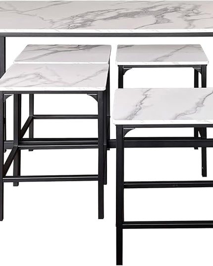 AT-VALY 5-Piece Bar Table Set with 4 Stools,Dining Room Table Set,Small Spaces (Black & White) - LeafyLoom