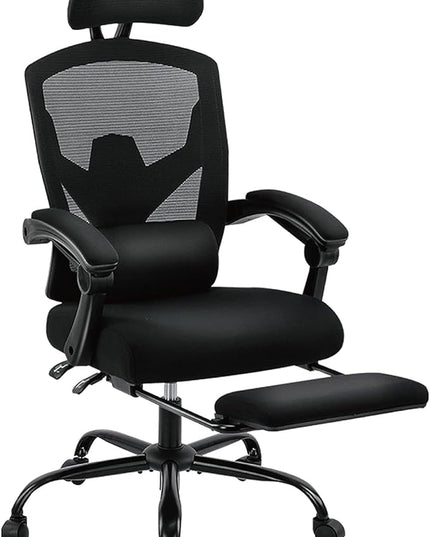 MCQ Office Computer Desk Chair, Gaming Chairs for Adults, High-Back Mesh Rolling Swivel Reclining Chairs with Wheels, Comfortable Lumbar Support, Comfy Arms for Home, Office, Gaming, Student, Black - LeafyLoom