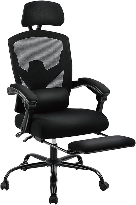 MCQ Office Computer Desk Chair, Gaming Chairs for Adults, High-Back Mesh Rolling Swivel Reclining Chairs with Wheels, Comfortable Lumbar Support, Comfy Arms for Home, Office, Gaming, Student, Black - LeafyLoom