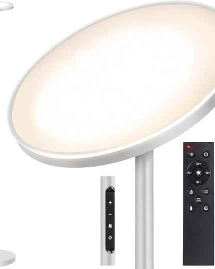 OUTON Floor Lamp, 30W/3000LM LED Modern Torchiere Sky Lamp, Super Bright Dimmable Standing Tall Lamp with 4 Color Temperatures, Remote Touch Control, Timer for Living Room Bedroom Office, Silver Grey - LeafyLoom