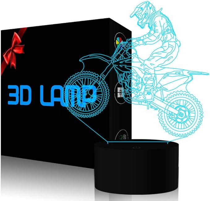 Motocross 3D Lamp, LED Illusion Motorcycle Night Light for Kids Room Decor USB 7 Color Changing Toys Birthday Gifts for Father Boys Sports Guy - LeafyLoom