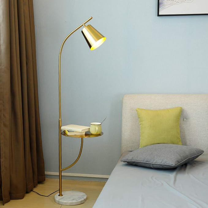 Hsyile Lighting KU300214 Creative Bedroom & Living Room Floor Lamp with a Table,Office and Reading Light - E26 Bulb - Brushed Antique Brass Finish - LeafyLoom