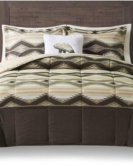 Woolrich Comforter Set, Cabin Lodge, Warm Cover for Colder Season, Modern Cottage-Inspired Down Alternative Ultra Soft Microfiber Bedding, Matching Sham, Southwestern Brown Full/Queen 4 Piece - LeafyLoom