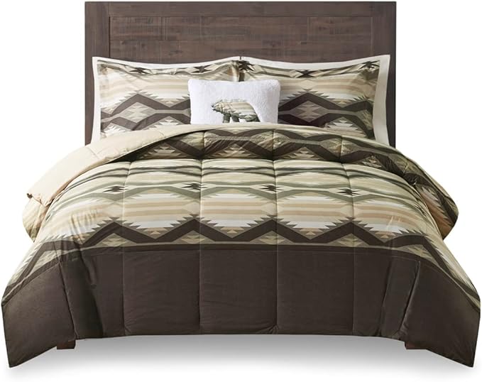 Woolrich Comforter Set, Cabin Lodge, Warm Cover for Colder Season, Modern Cottage-Inspired Down Alternative Ultra Soft Microfiber Bedding, Matching Sham, Southwestern Brown Full/Queen 4 Piece - LeafyLoom